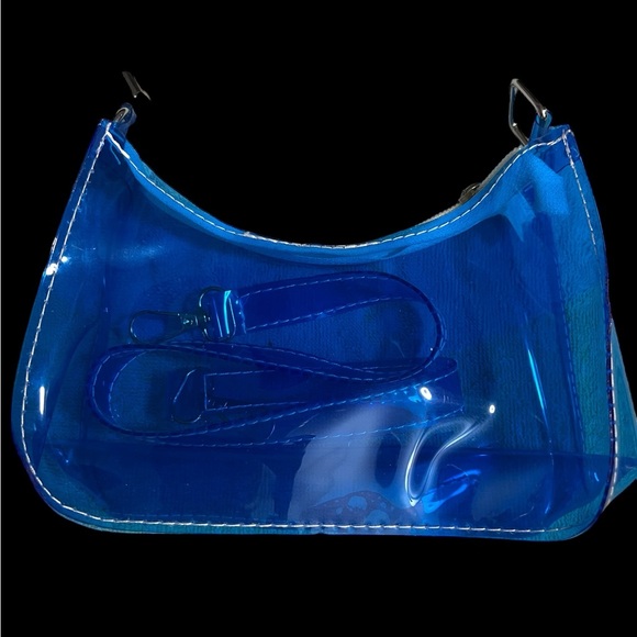 Trendy Clear Jelly Handbag Neon Blue Shoulder Bag - Picture 3 of 11